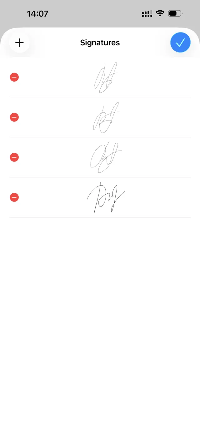 Saved signatures stored on iPhone in the iOS Markup signature library