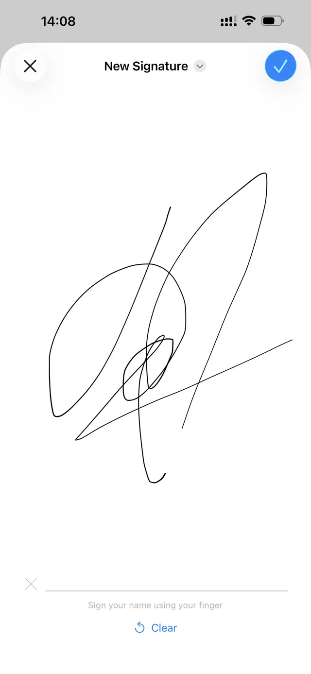 Drawing a signature with a finger on the iPhone Markup signature canvas