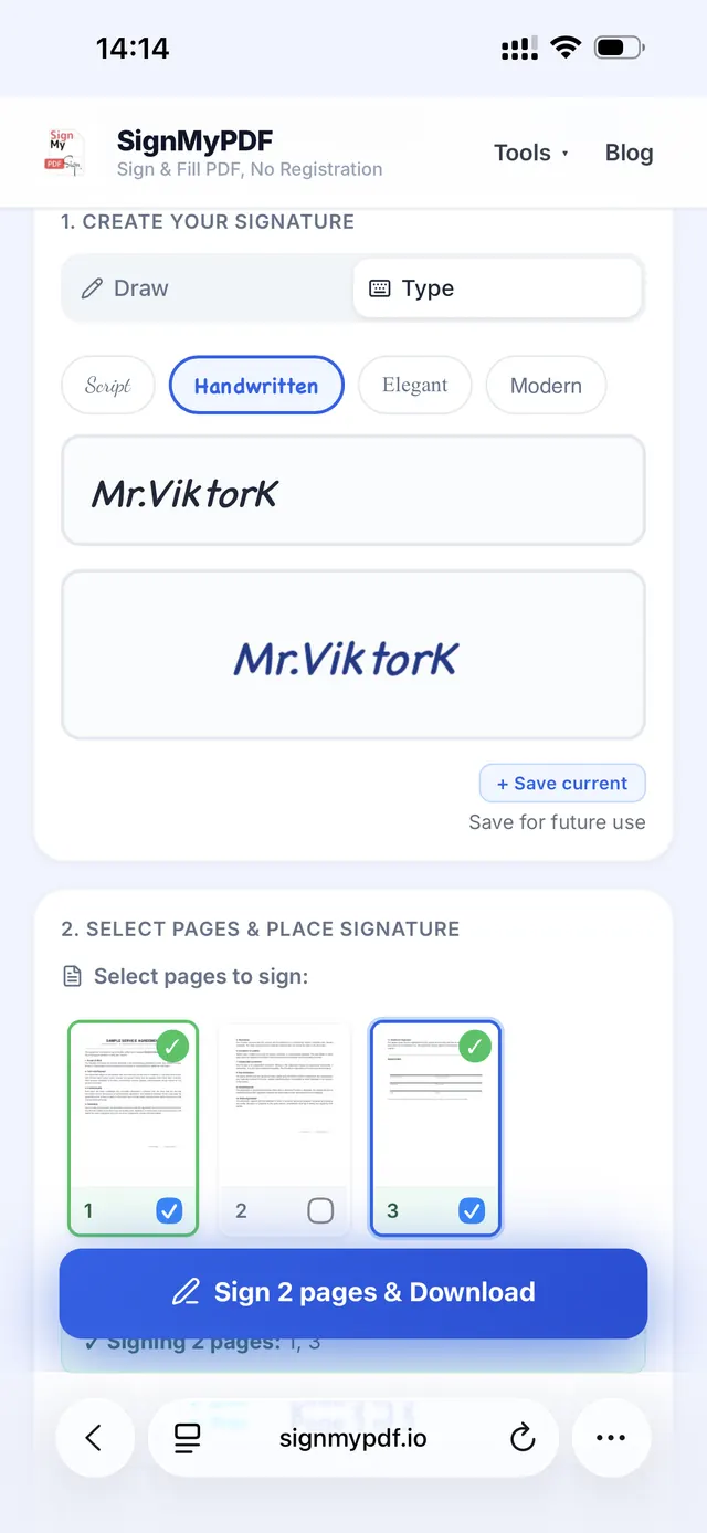 Typed signature on iPhone with four font styles, the option iOS Markup does not offer